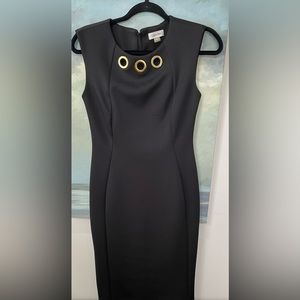 Calvin Klein Black Ponte Dress Gold Embellished